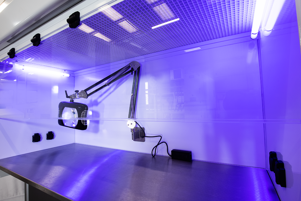 inside custom vertical laminar flow cabinet UV